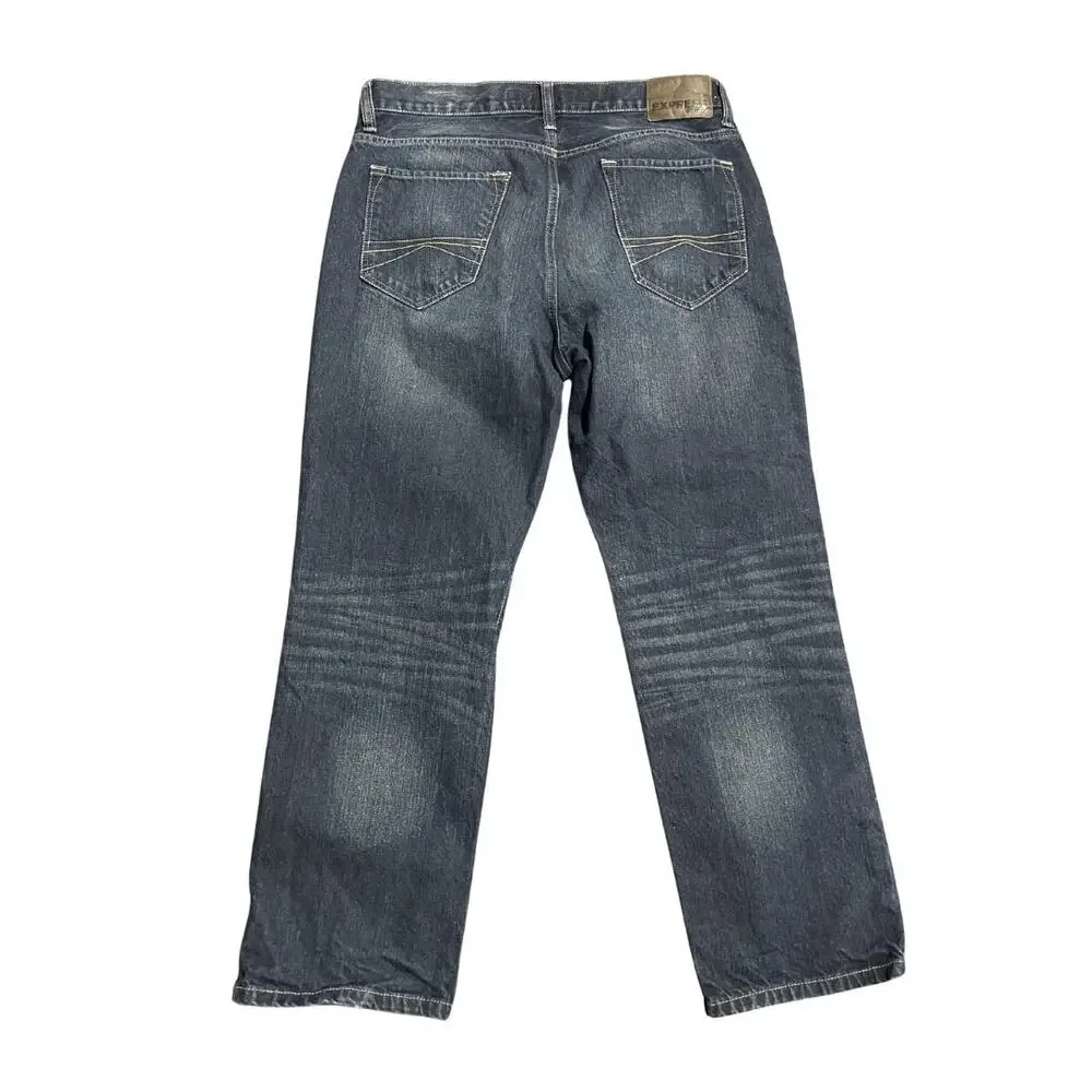 Express Blake Loose Fit Straight Leg Dark Wash Denim Jeans Size 34X30 Streetwear